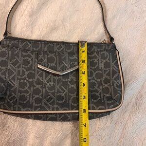 Calvin Klein Monogrammed Black and Cream Shoulder Bag